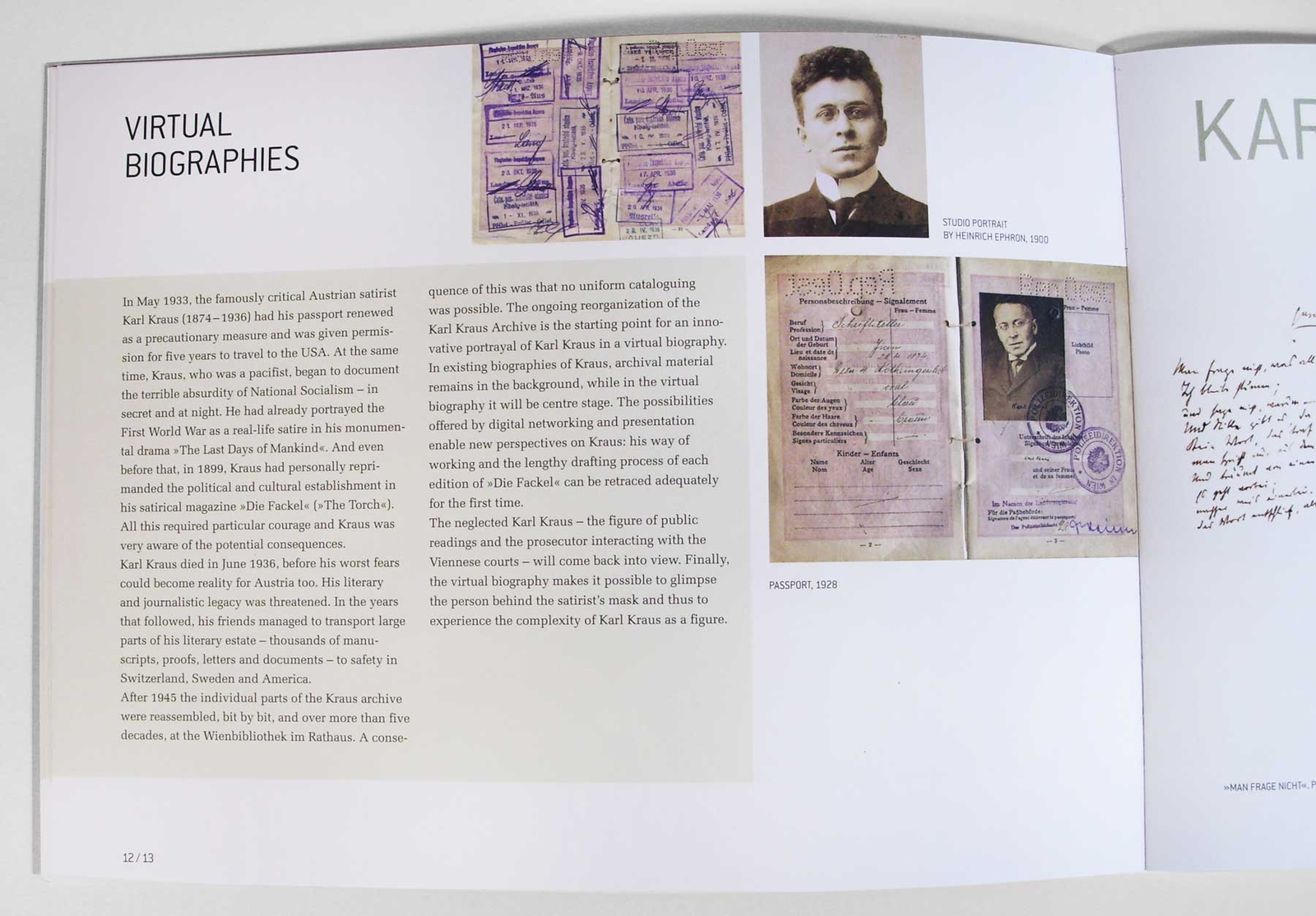 Innenseite Karl Kraus für die Broschüre des Ludwig Boltzmann Instituts History and Theory of Biography