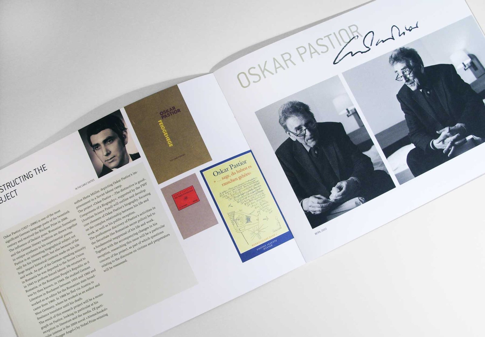 Innenseite Oskar Pastior für die Broschüre des Ludwig Boltzmann Instituts History and Theory of Biography