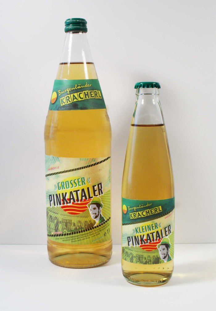 Burgenländer Kracherl Etikettendesign für Großer und Kleiner Pinkataler – 1l und 0,33l Flasche