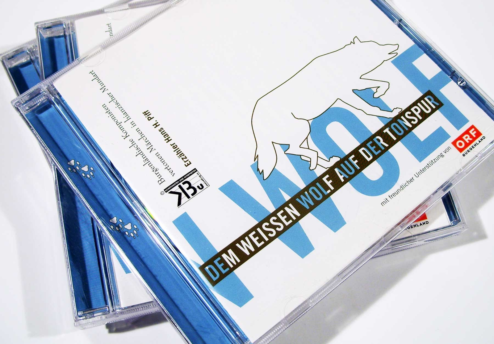 Verpackungsdesign für die Cd dem weißen Wolf auf der Tonspur