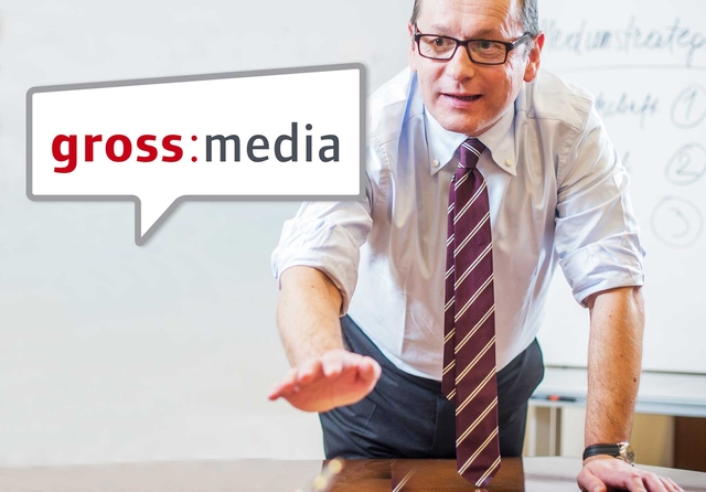 Projekt: gross:media – Corporate Design (Logo-Redesign, Drucksorten, Werbemittel, Webdesign)