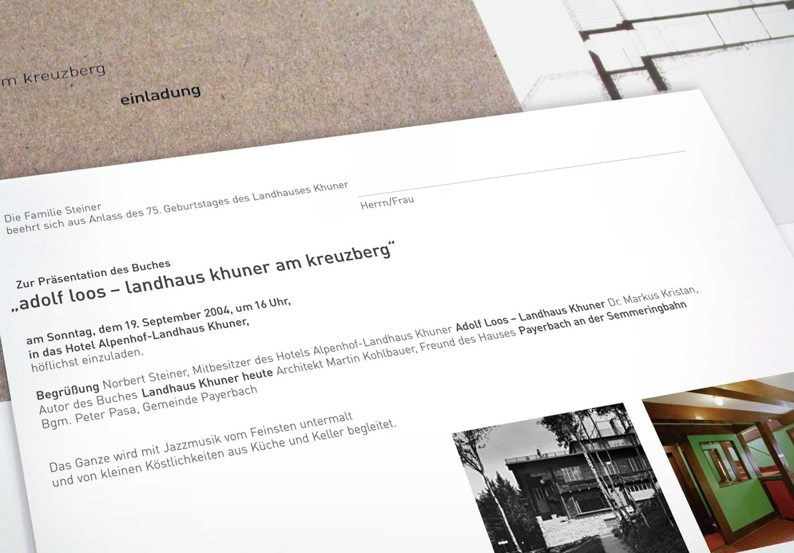 Einladung zur Buchpräsentation Adolf Loos, Landhaus Khuner am Kreuzberg Rückseite