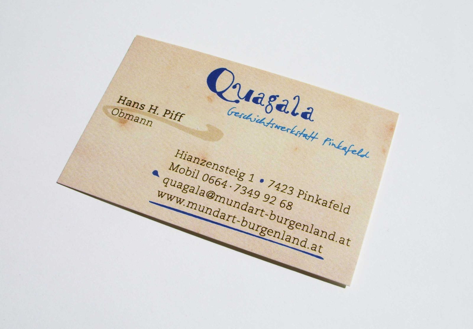 Visitenkarte für den Verein Quagala – Geschichtswerkstatt Pinkafeld