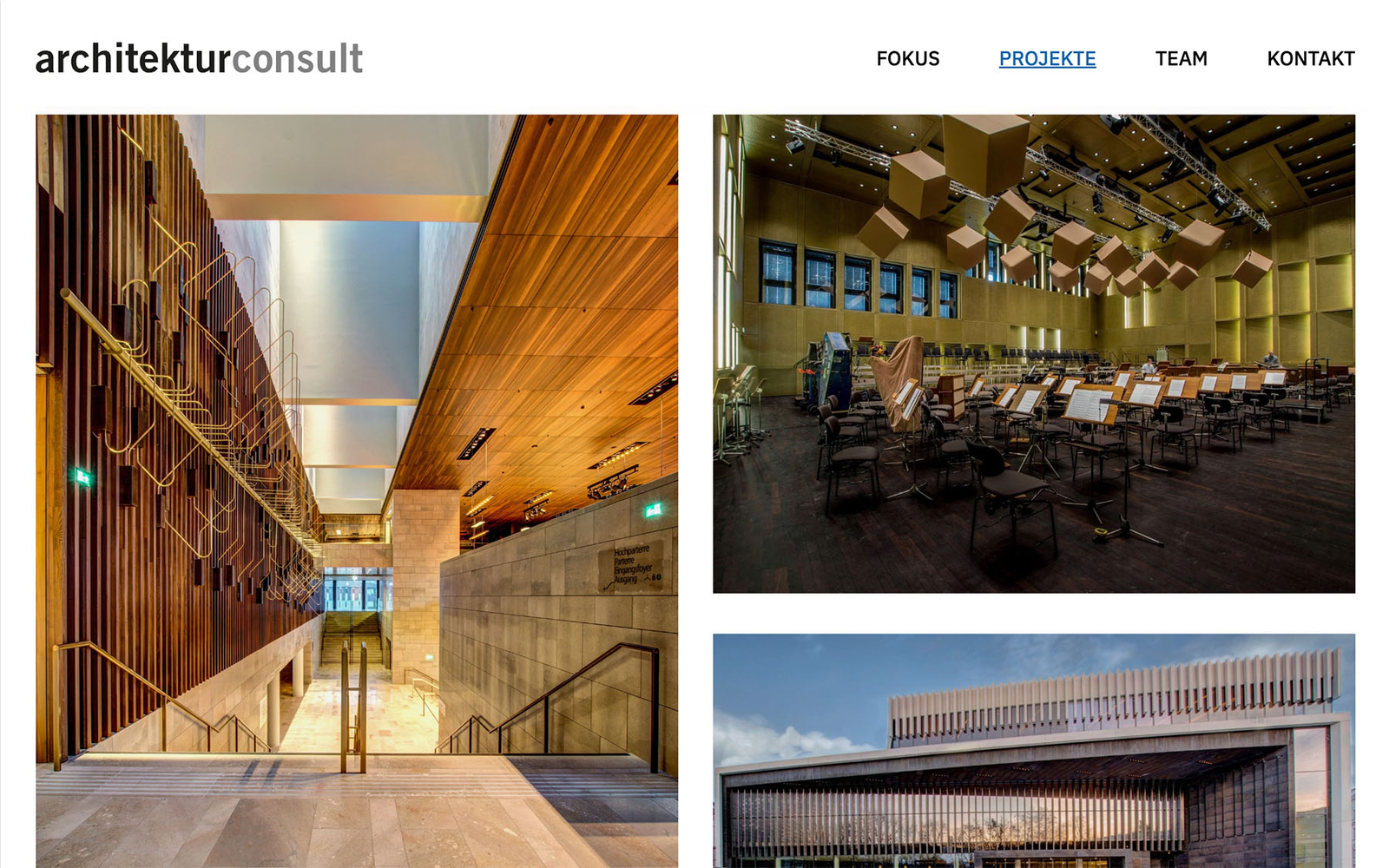 Projektseite von architektuconsult mit mehreren Projektbildern.