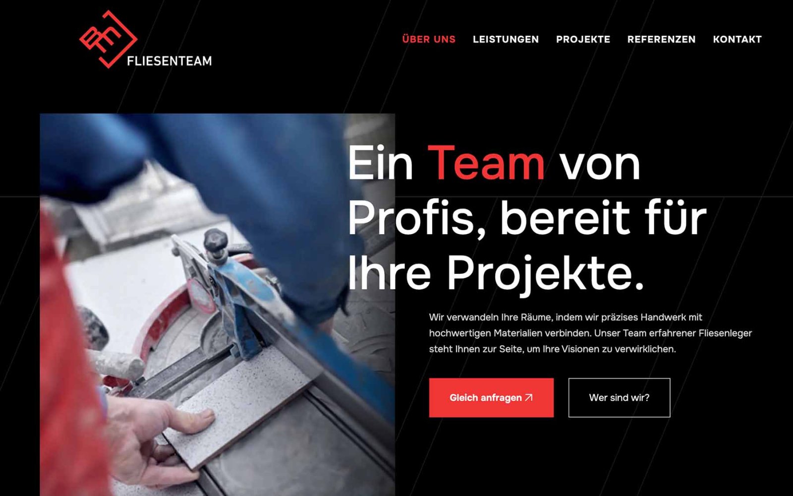 Website BM Fliesenteam, Unterseite über uns mit Bild und Text