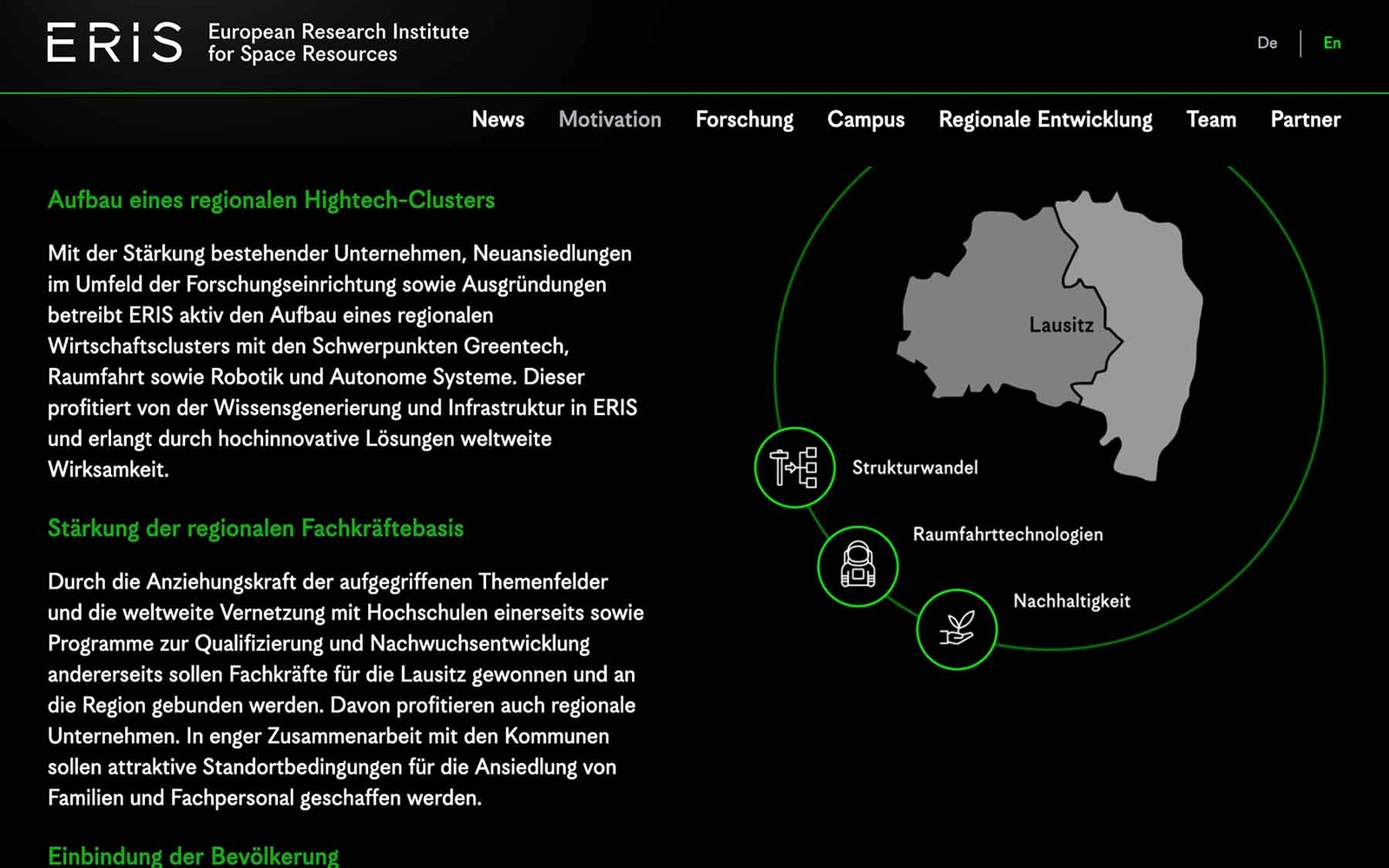 Website ERIS - European Research Institute for Space Resources – Motivation