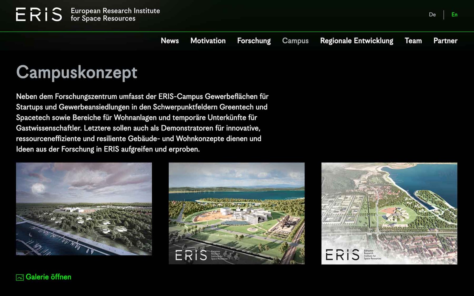 Website ERIS - European Research Institute for Space Resources – Campuskonzept