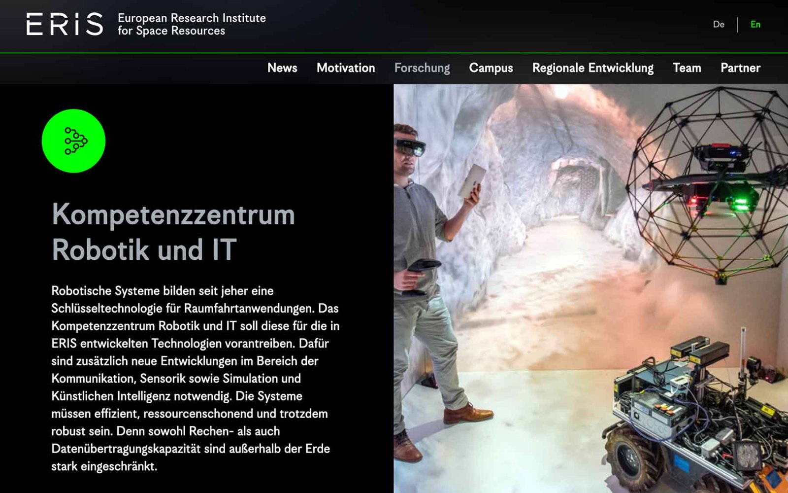 Website ERIS - European Research Institute for Space Resources – Forschung