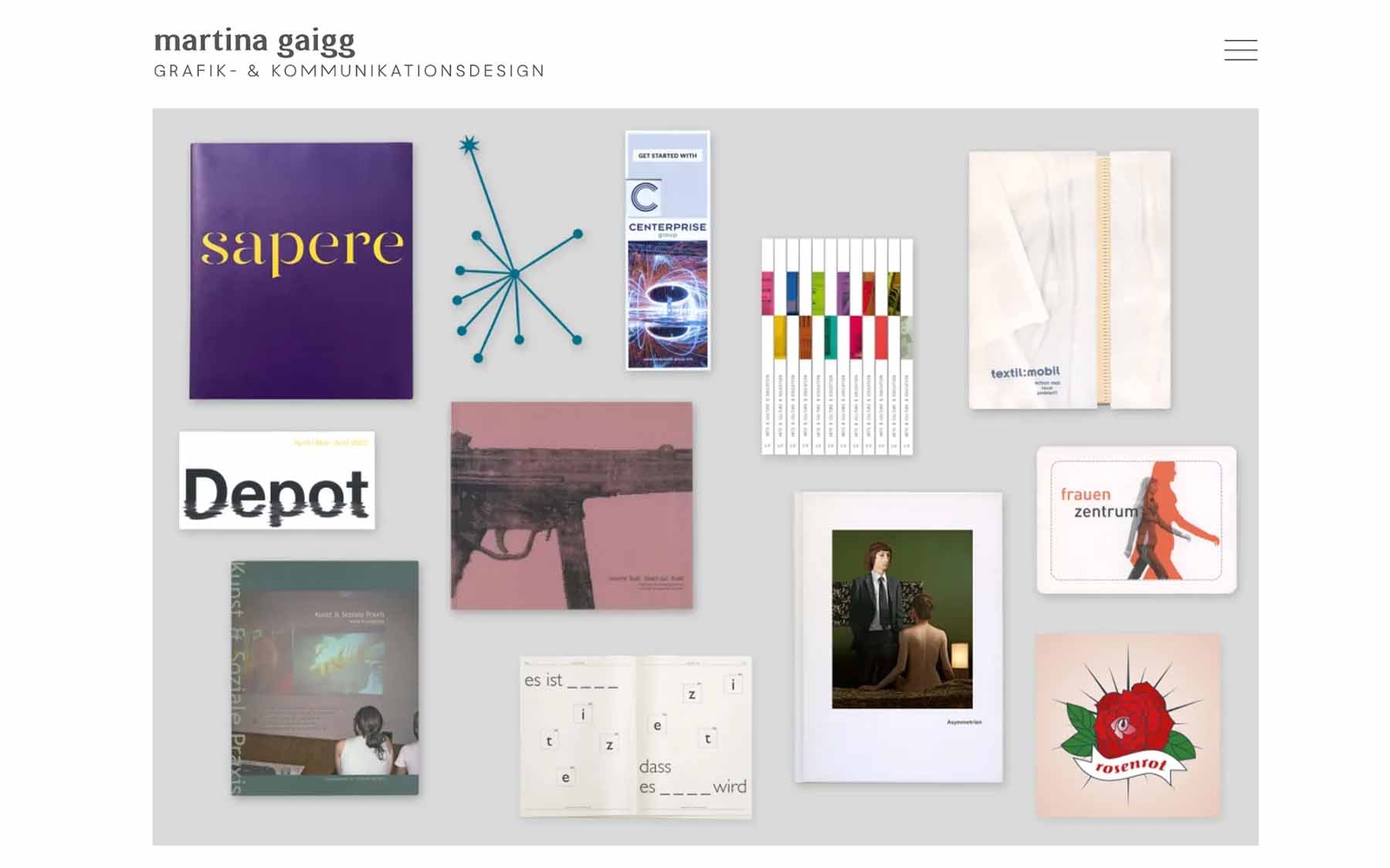 Website-Startseite Martina Gaigg, großes Bild mit Projekten