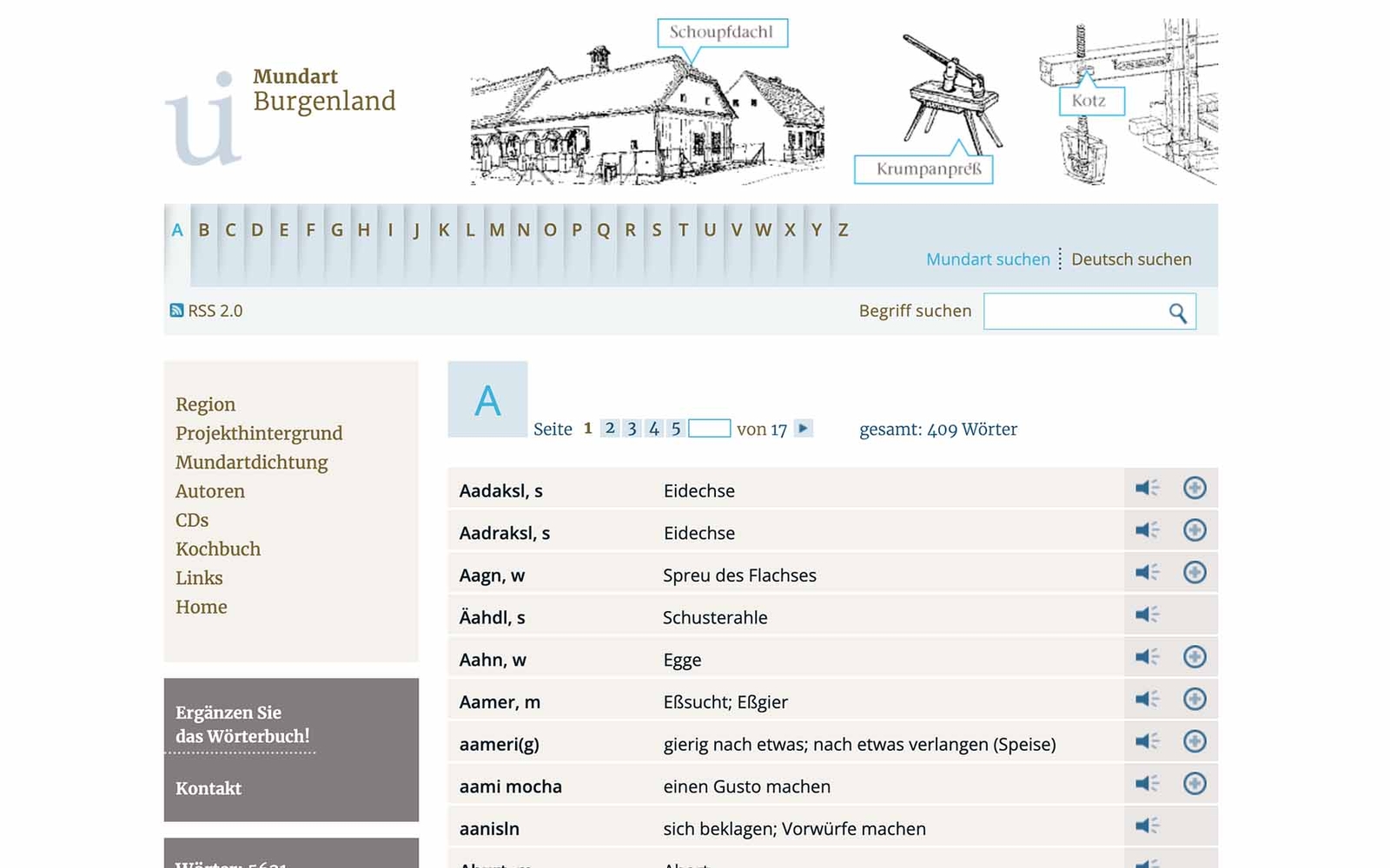 Website Mundart Burgenland – Wörterbuch