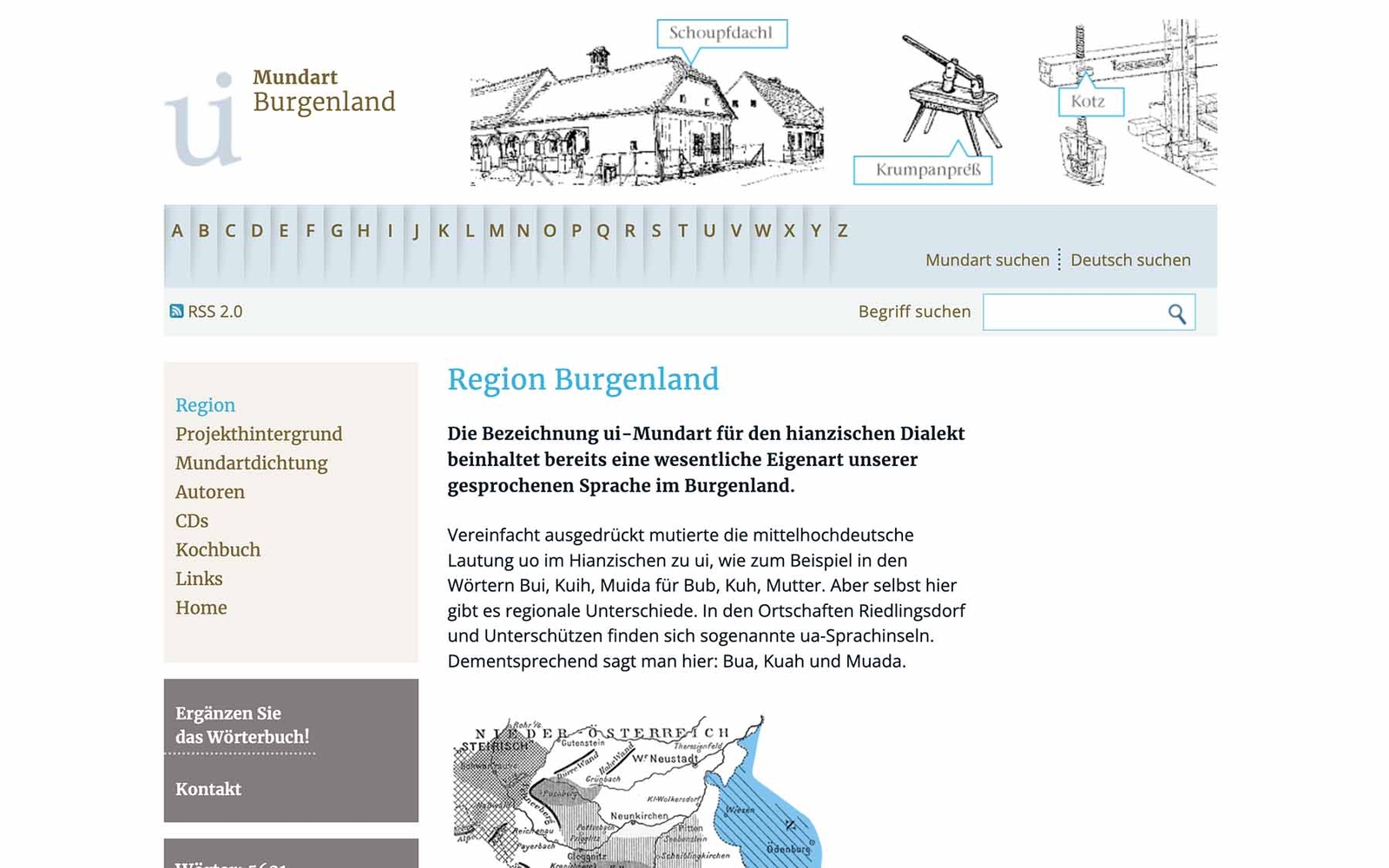 Website Mundart Burgenland – Region