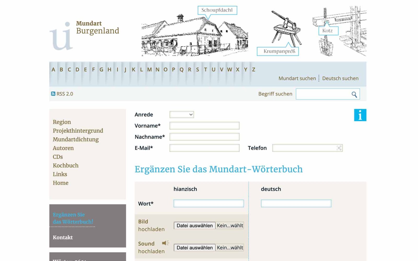 Website Mundart Burgenland – Formular