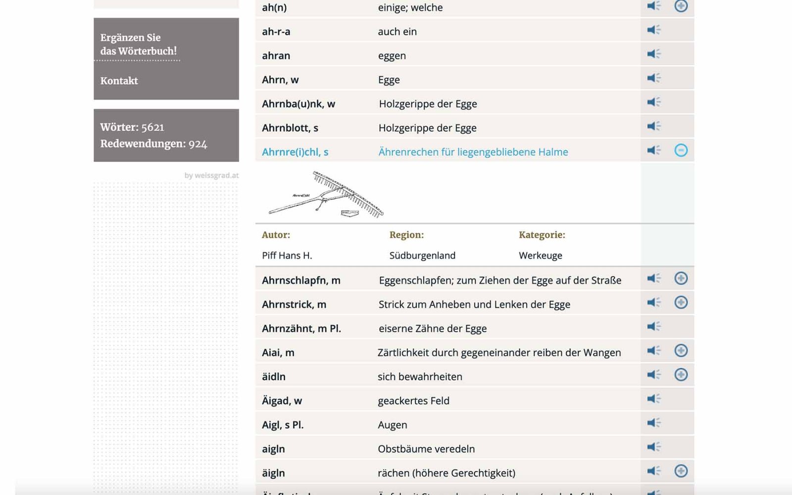 Website Mundart Burgenland – Wörterbuch Scrolldown