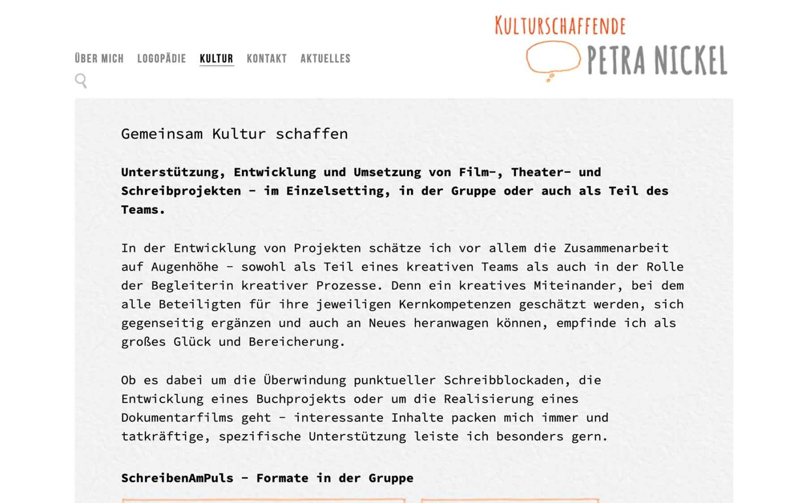Website Petra Nickel, Kultur