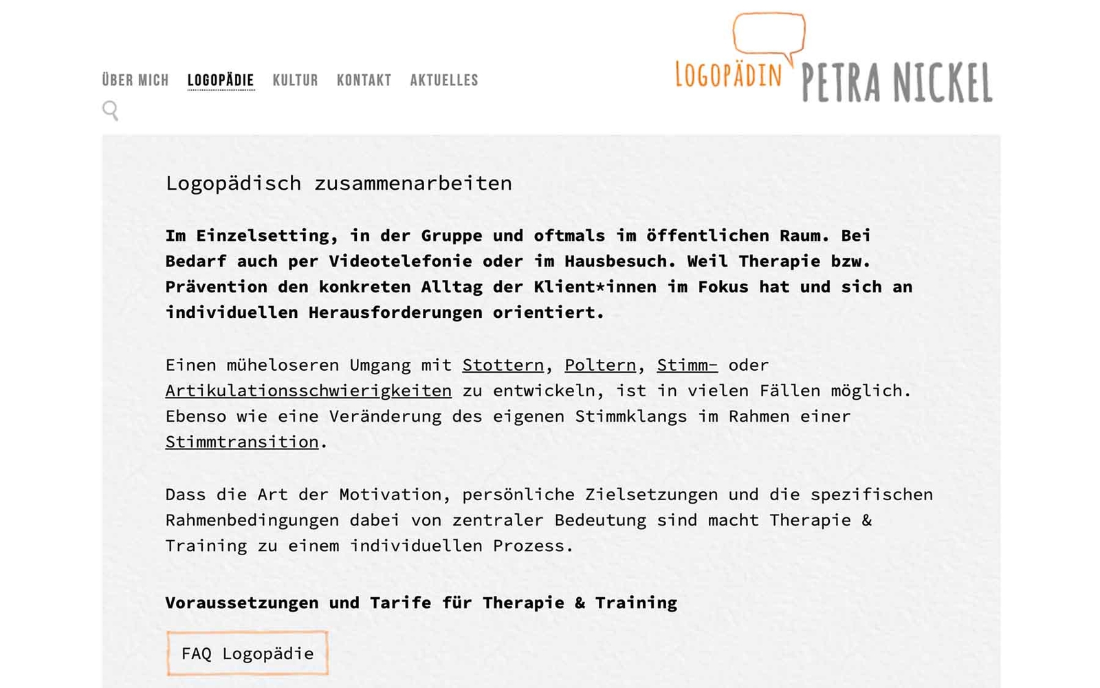 Website Petra Nickel, Logopädie