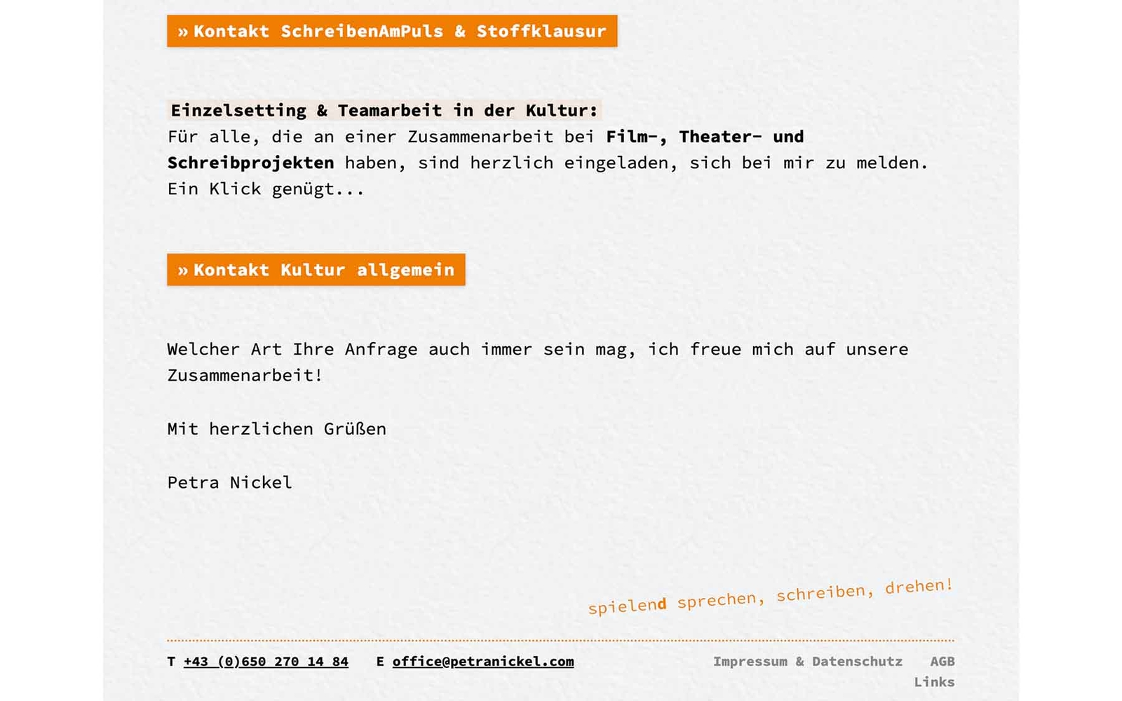 Website Petra Nickel, Klontakt