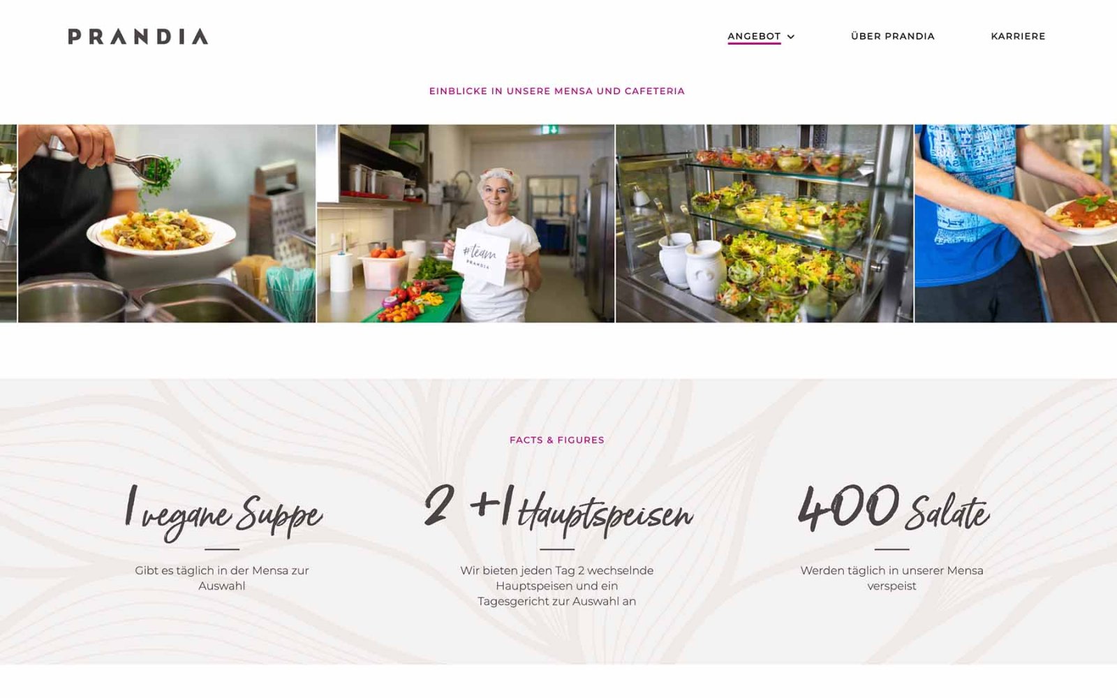 Gastronomie-Website Prandia – Angebote. Bildleiste mit Infotext.