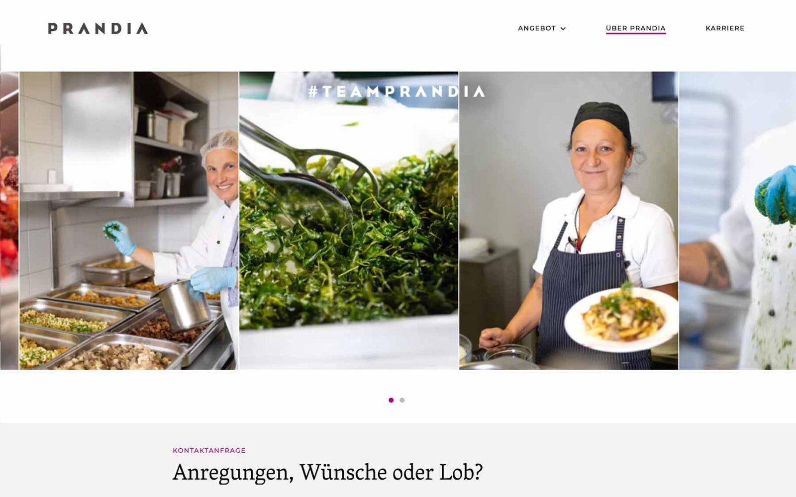 Gastronomie-Website Prandia – Team Prandia. Bildleiste mit Mitarbeitern.