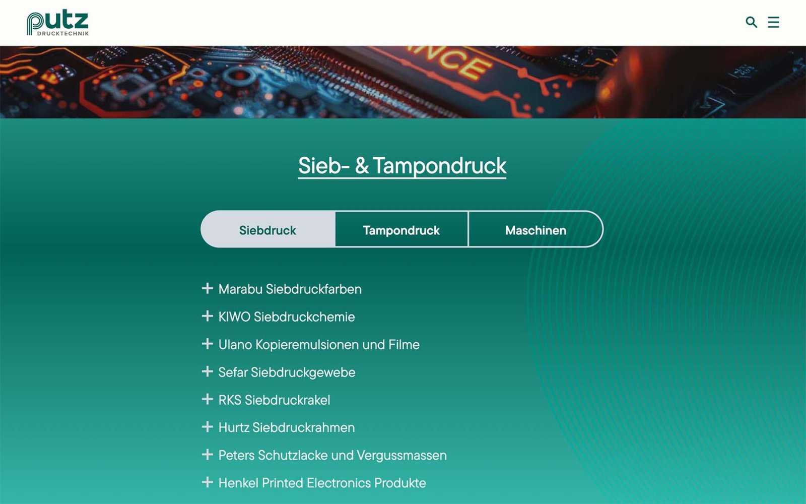 Unterseite Siebdruck Putz Drucktechnik, mit Text zu Sieb und Tampondruck