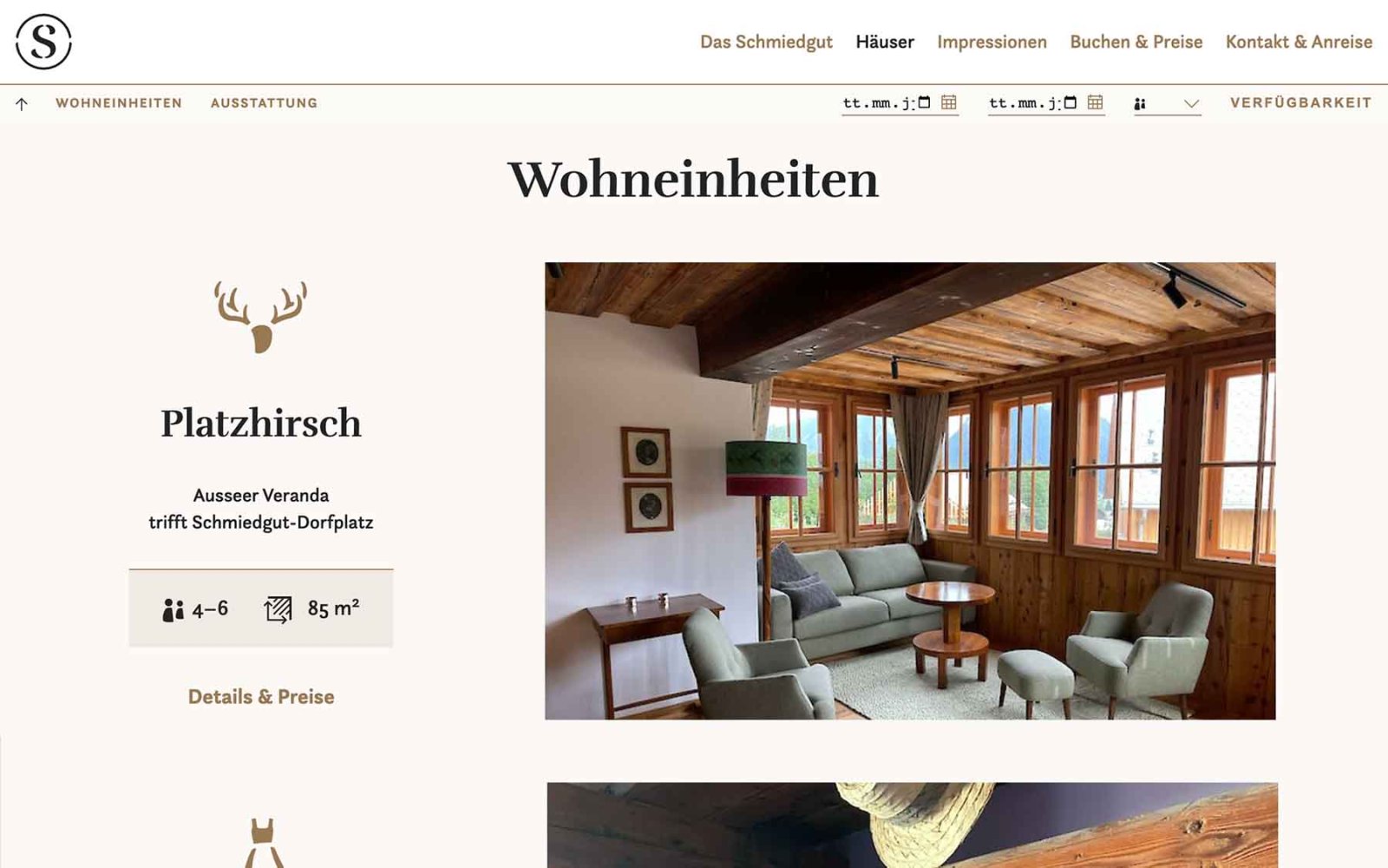Website-Unterseite für Häuserangebot des Schmiedgut Bad Aussee