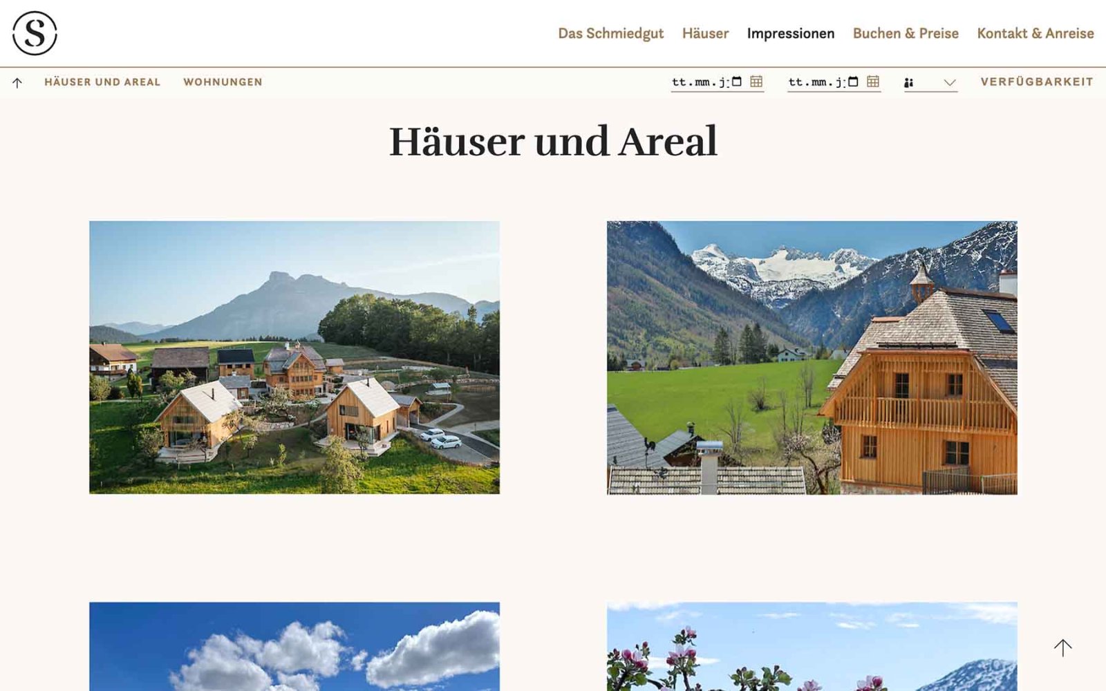 Website-Unterseite mit Impressionen zum Schmiedgut Bad Aussee