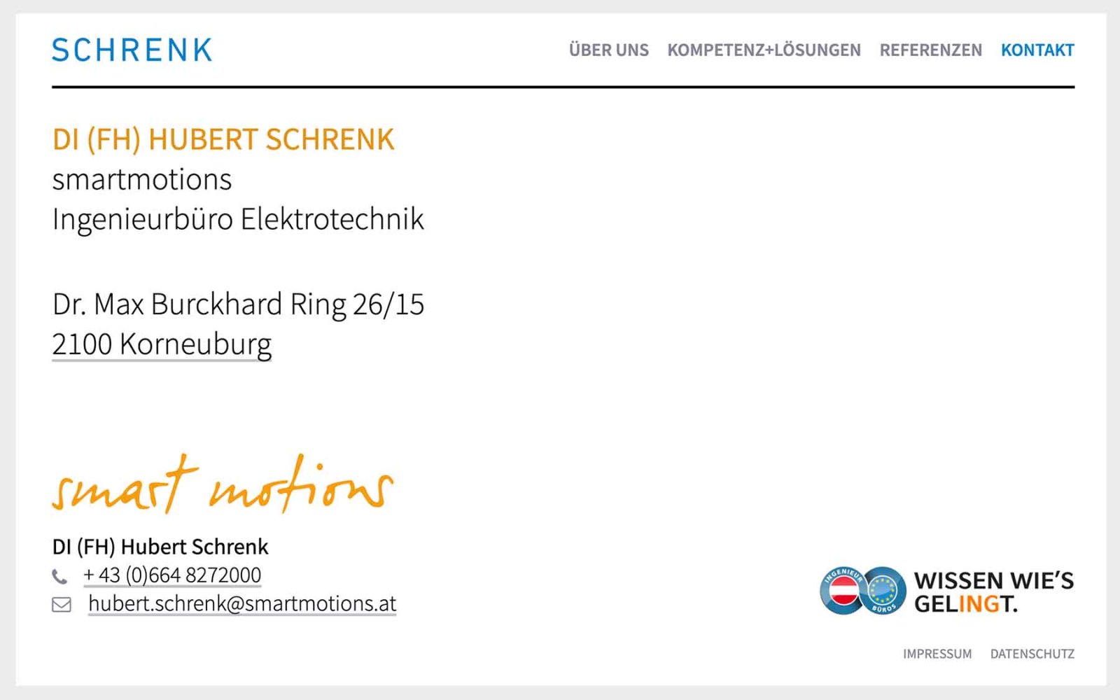 Website Schrenk Elektrotechnik - smart motions Kontakt