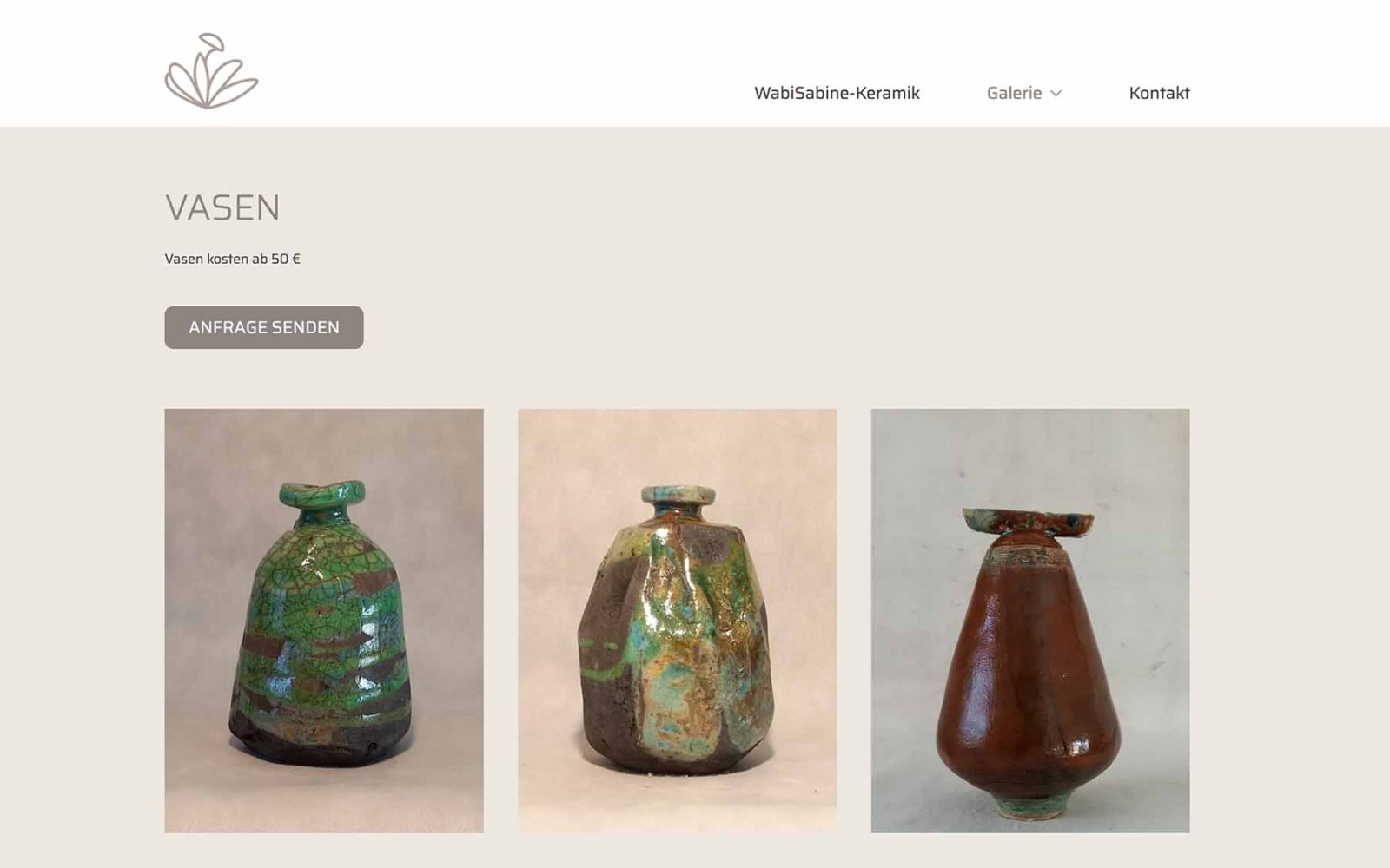 Website WabiSabine-Keramik Galerie – Bilder zu den verschiedenen Objekten
