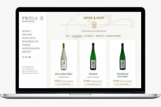 Projekt: Weingut Pröll – Webdesign (Webdesign, Online-Shop, Programmierung, CMS ProcessWire)