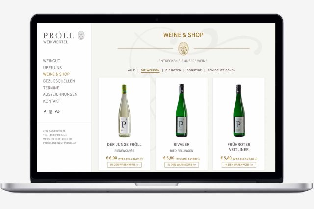 Projekt: Weingut Pröll – Webdesign (Webdesign, Online-Shop, Programmierung, CMS)