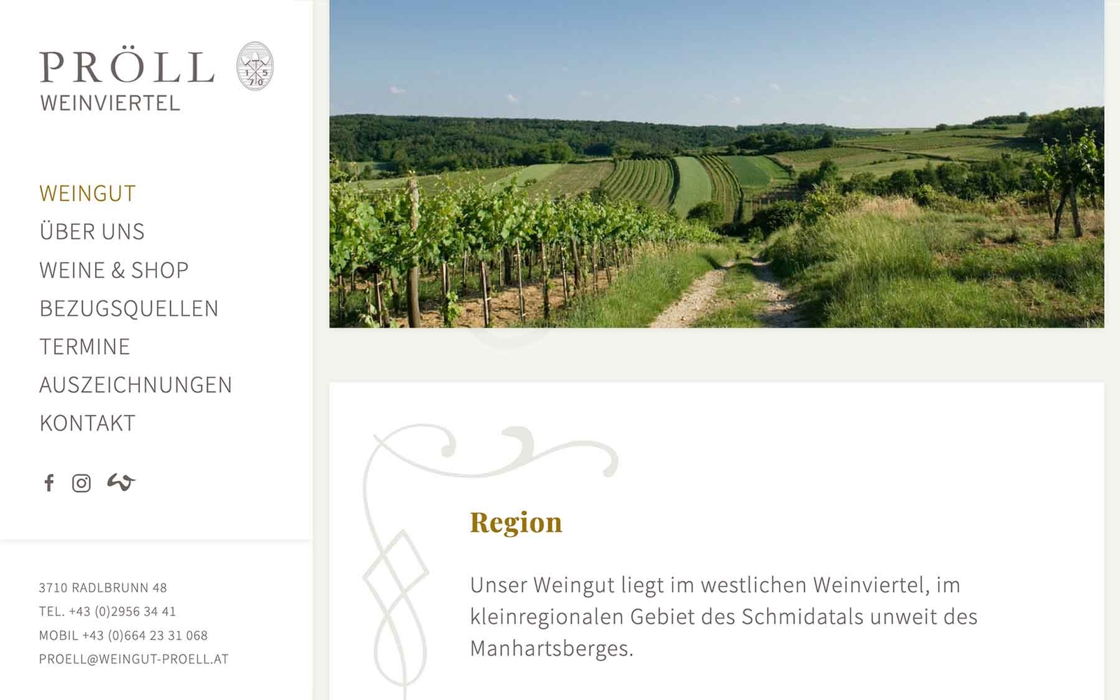 Website Weingut Pröll Region Scrolldown