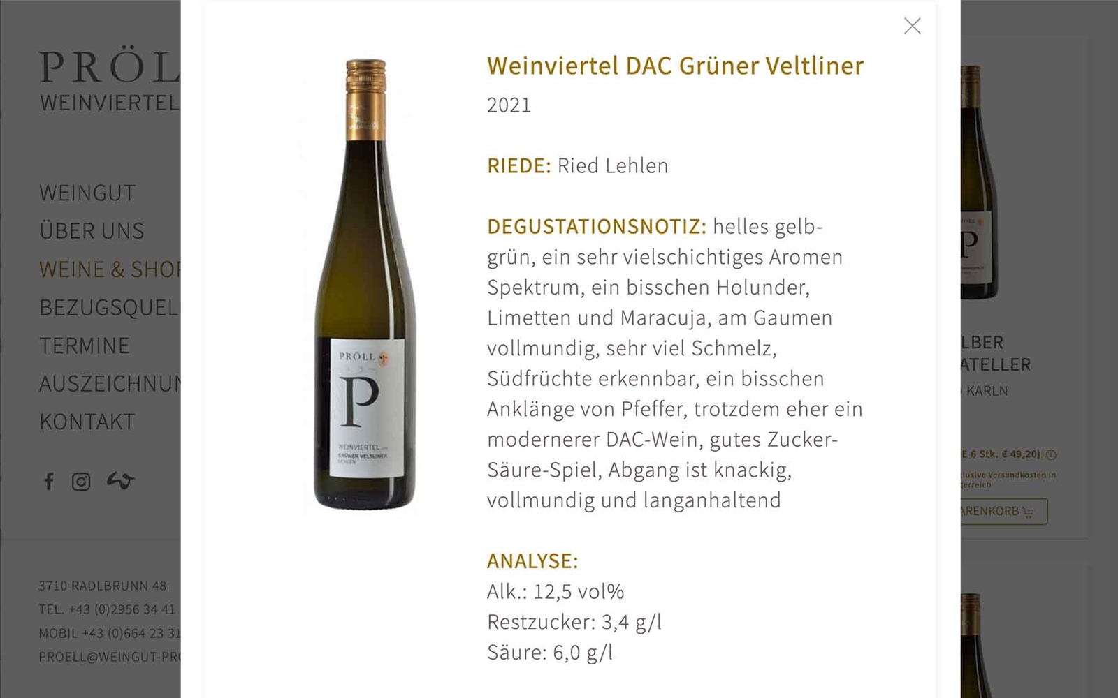 Website Weingut Pröll Weininfo