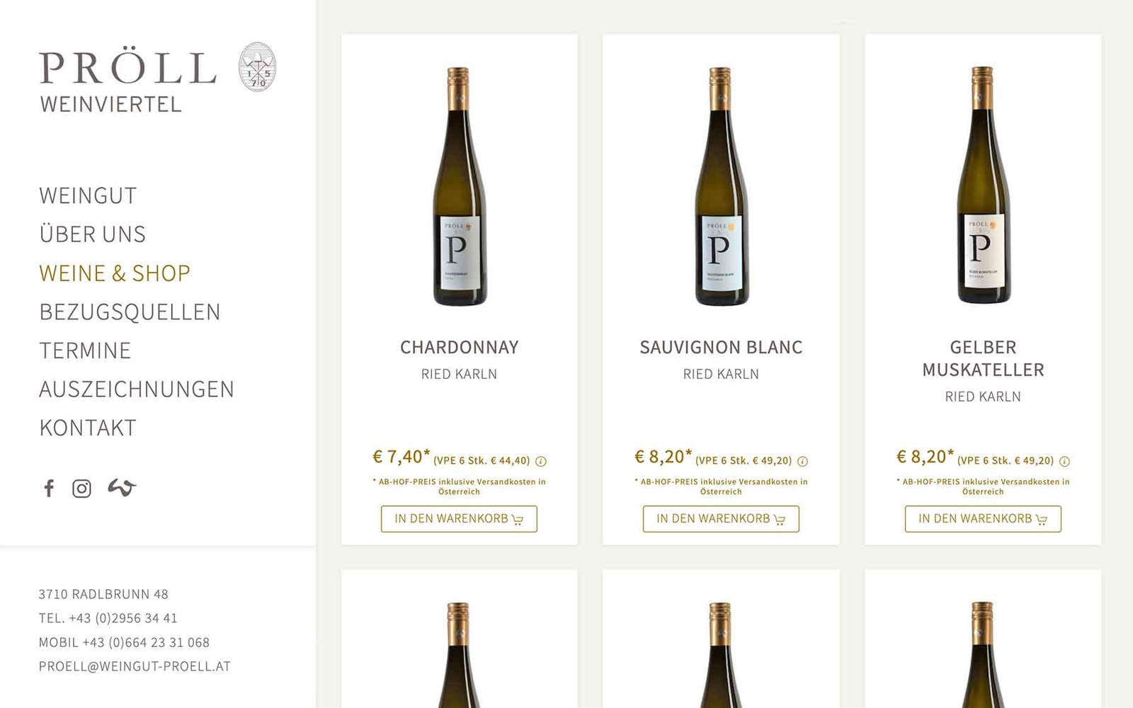 Online-Shop Weingut Pröll Detailinformation