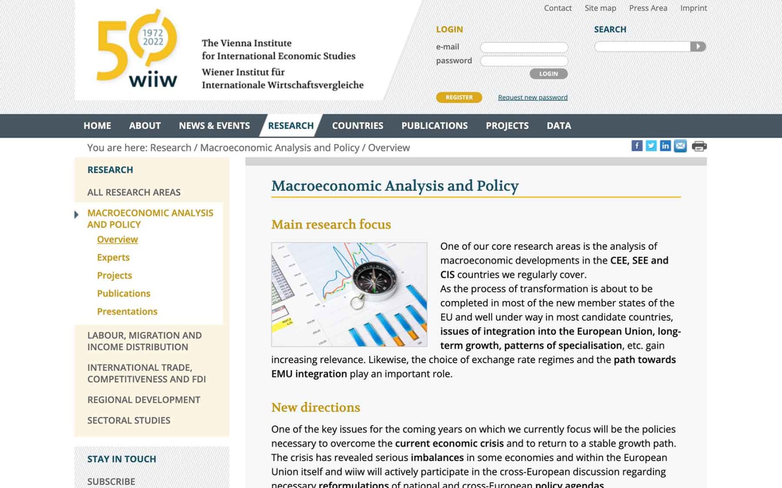 Website wiiw, The Vienna Institute for International Economic Studies – research