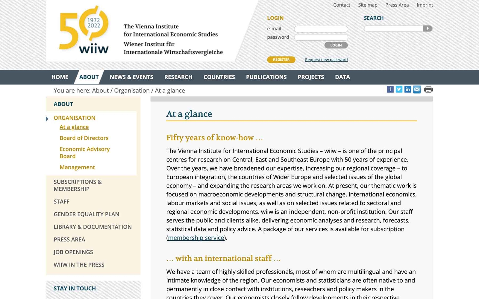 Website wiiw, The Vienna Institute for International Economic Studies – about