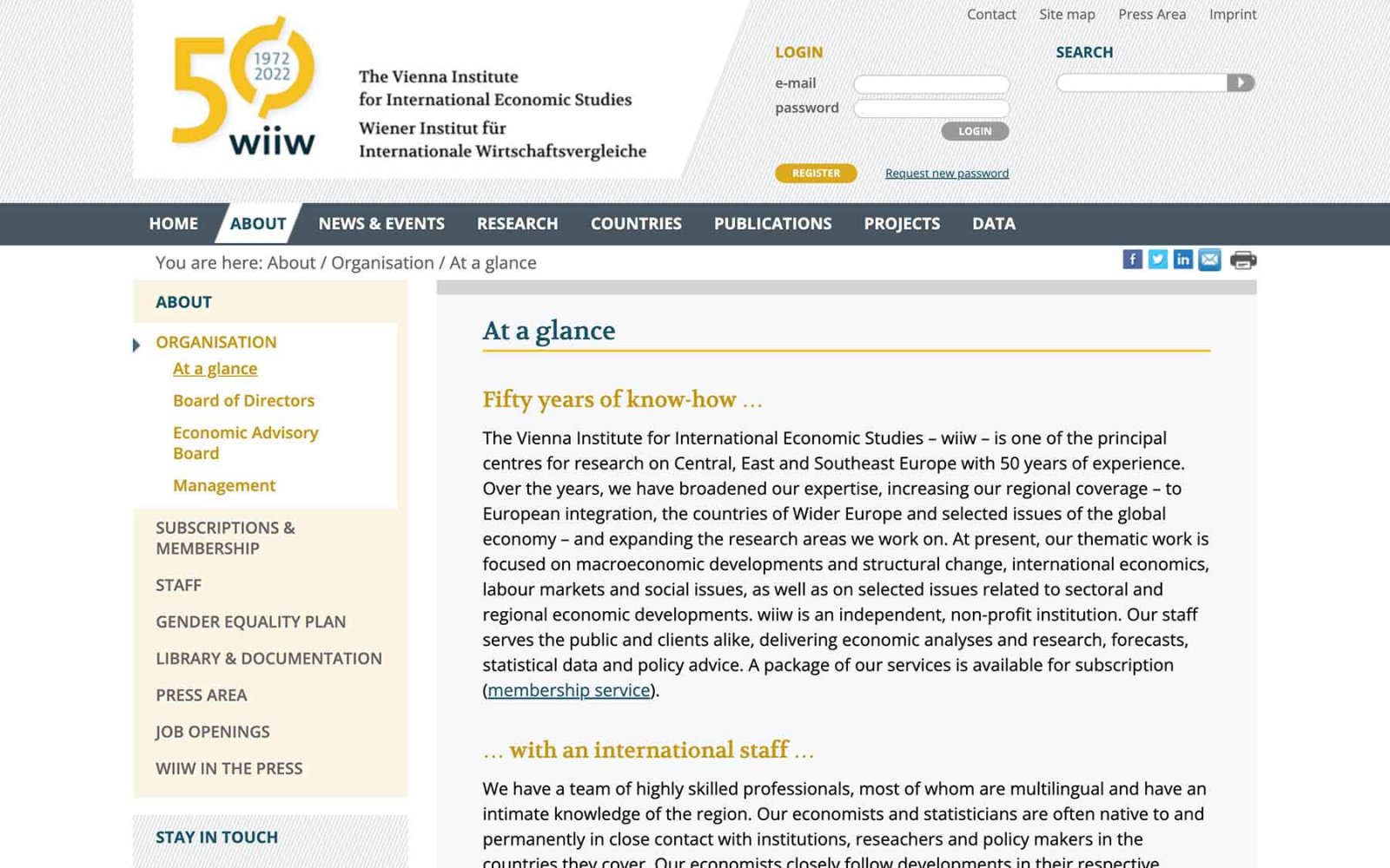 Website wiiw, The Vienna Institute for International Economic Studies – about