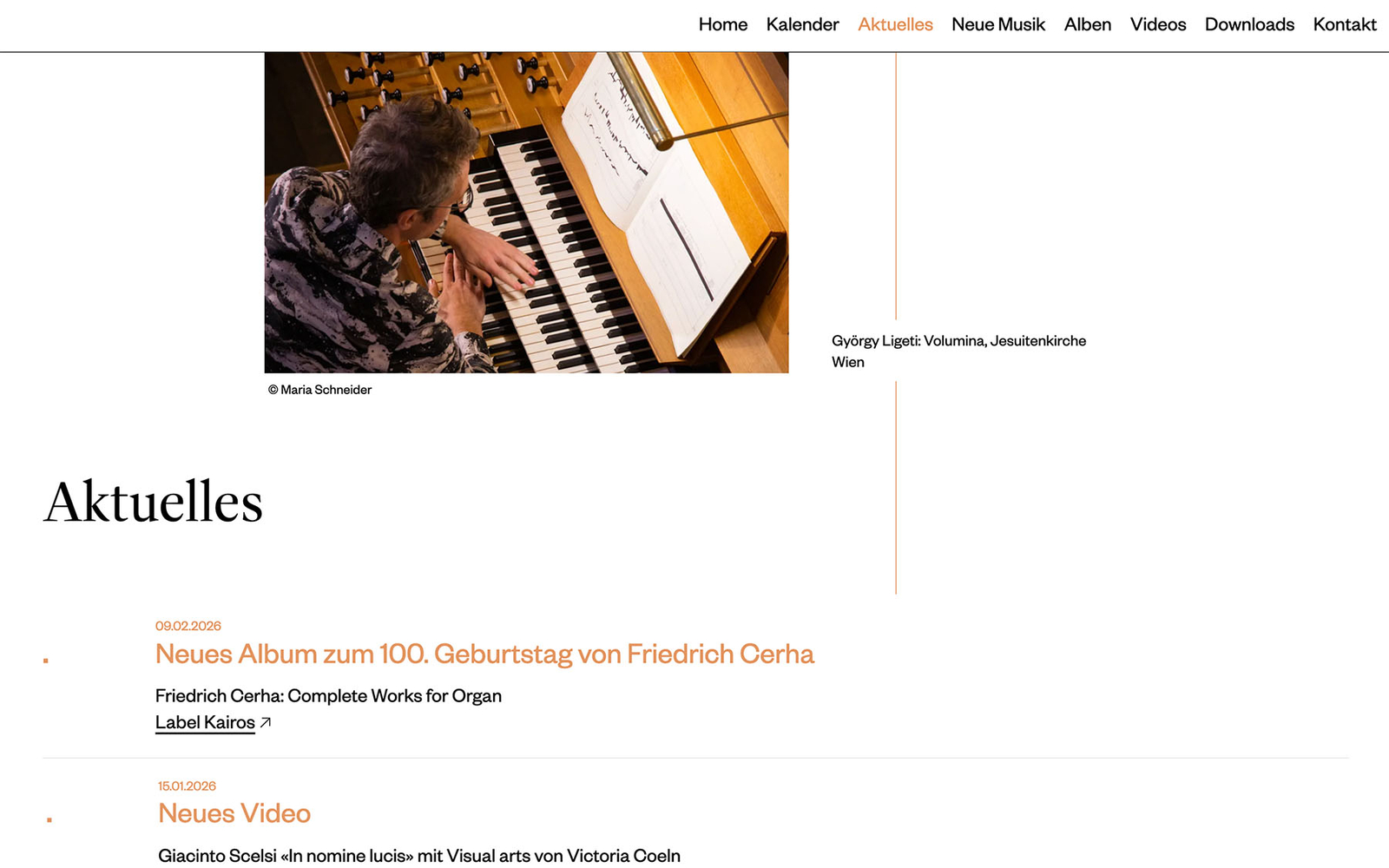 Unterseite mit aktuellen Terminen und Neuigkeiten von Wolfgang Kogert.