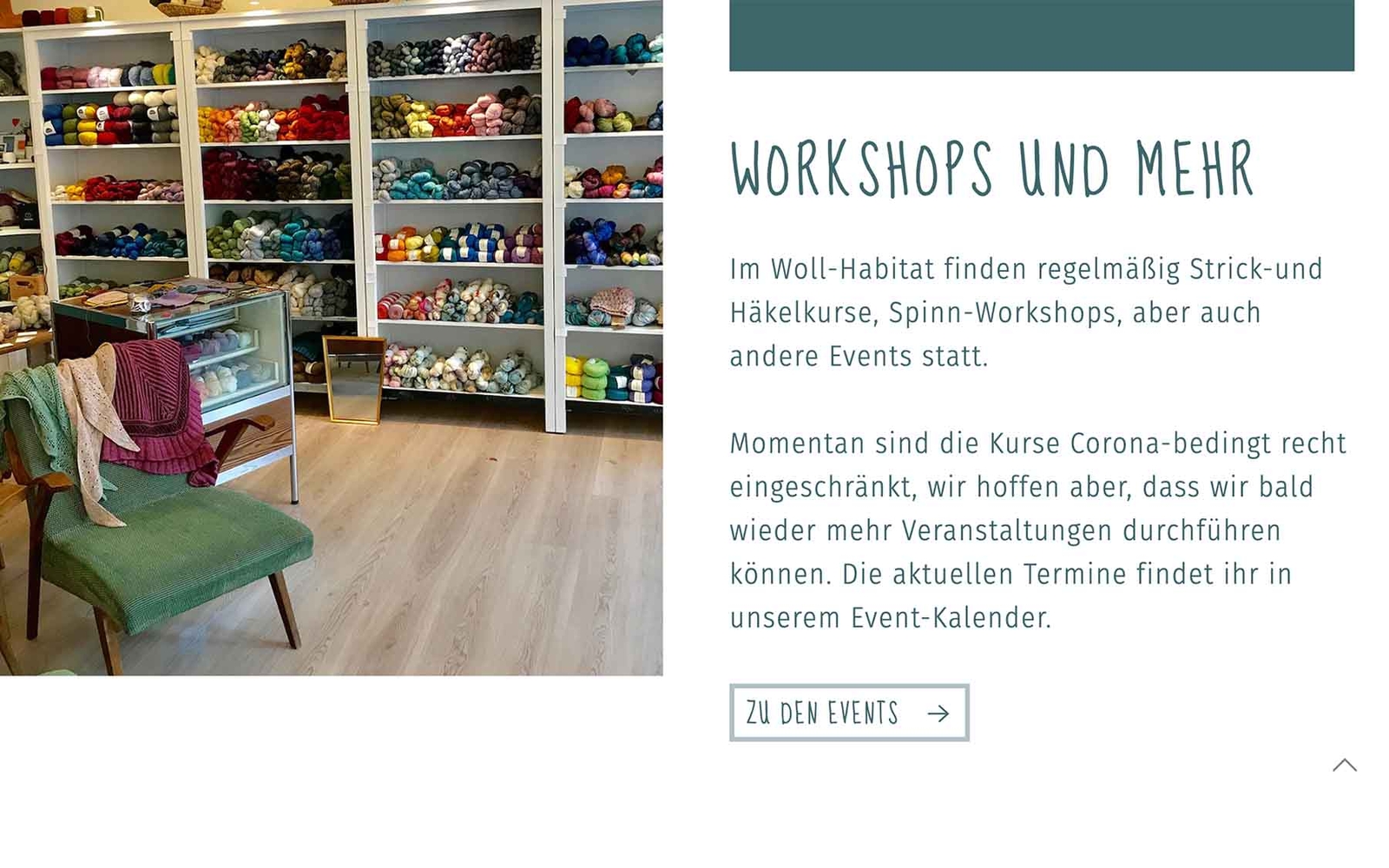 Website Woll-Habitat Scrolldown zu Workshops