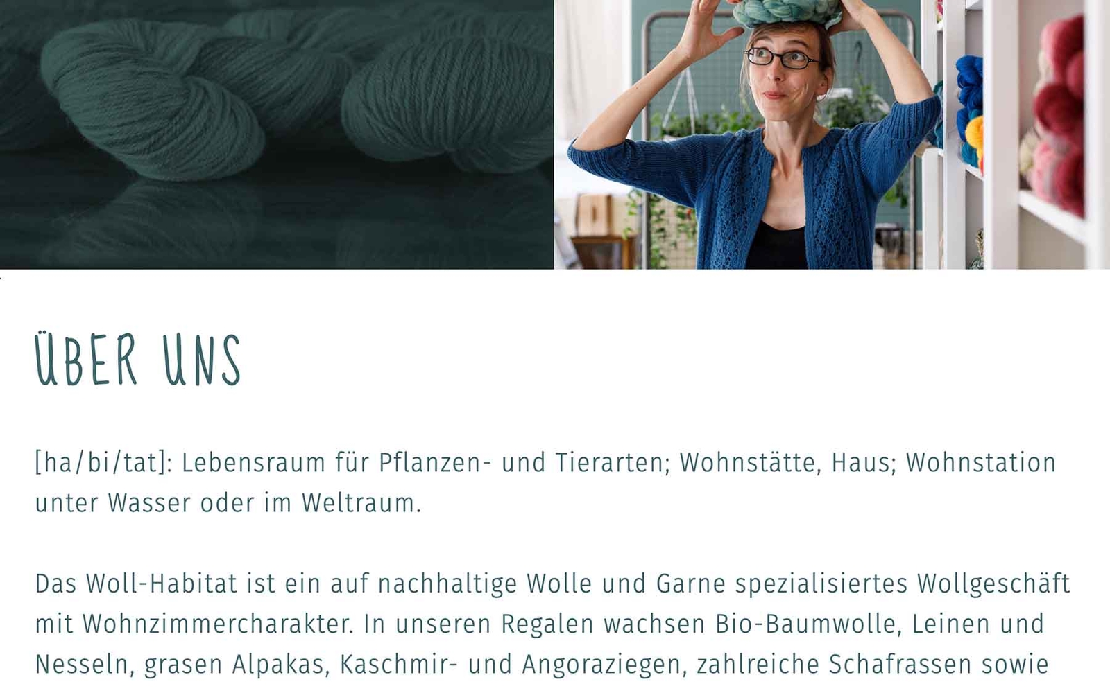 Website Woll-Habitat über uns Scrolldown