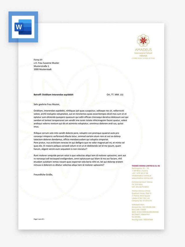 Projekt: AMADEUS International School Vienna (Briefvorlage, Rechnungsvorlage, Microsoft Word)