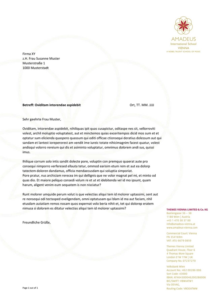Word Template AMADEUS International School – Briefvorlage