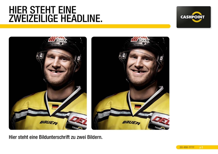 PowerPoint Vorlage Cash Point  – zweizeilige Headline mit 2 Bildern
