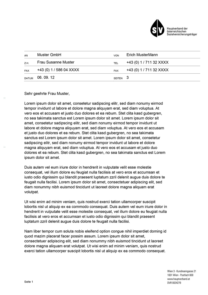 Wordvorlage für den Dachverband der Sozialversicherungsträger – Fax