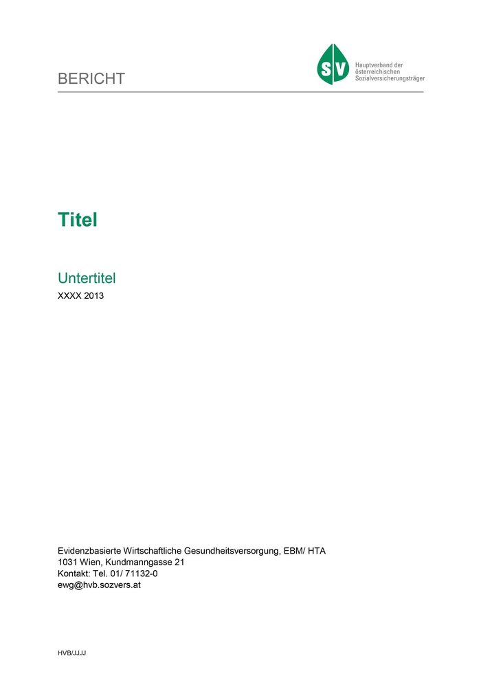 Wordvorlage für den Dachverband der Sozialversicherungsträger – Bericht Deckblatt
