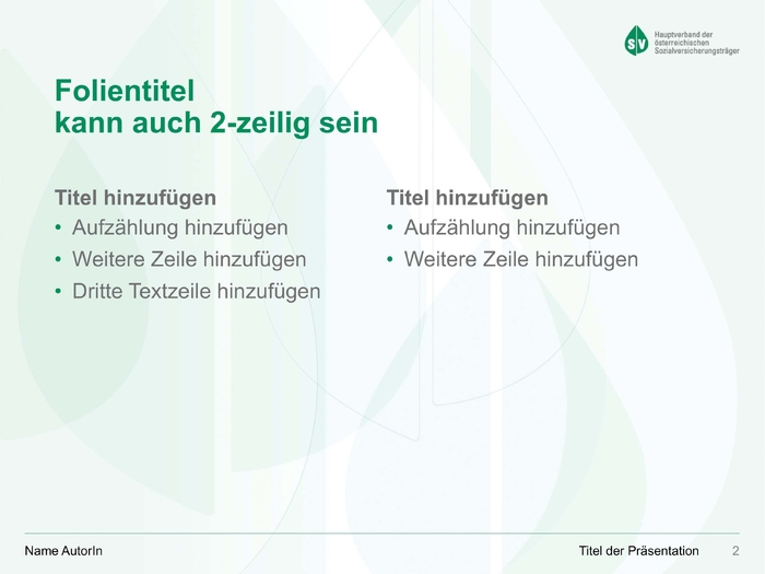 PowerPoint Vorlage Dachverband Sozialversicherungsträger – Textfolie 2-spaltig
