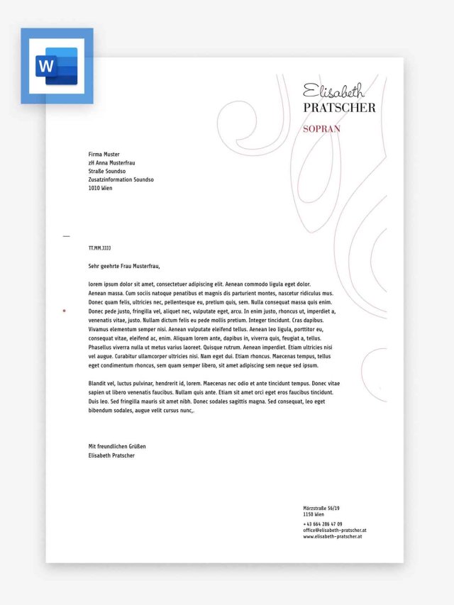 Projekt: Elisabeth Pratscher (Briefvorlage, Microsoft Word)