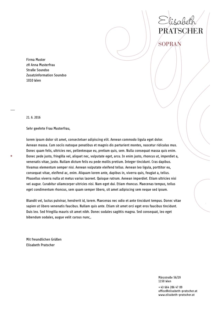 Word Briefvorlage für die Sopranistin Elisabeth Pratscher