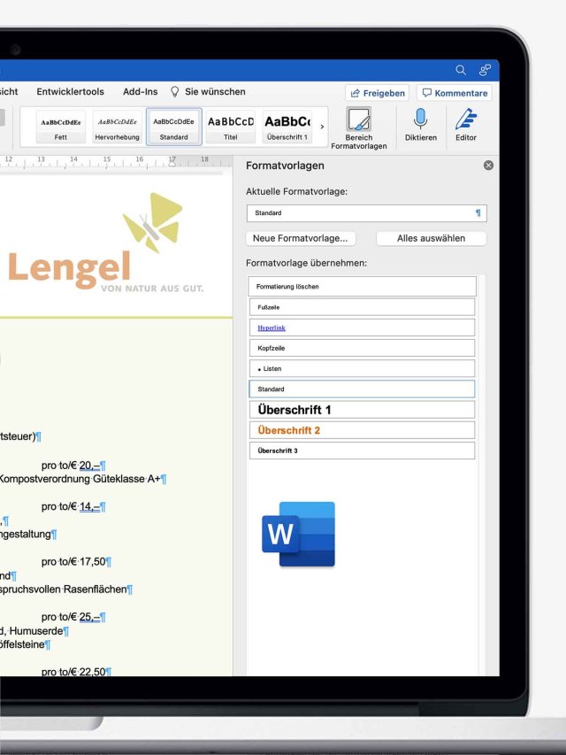 Projekt: Lengel (Preisliste, Microsoft Word)