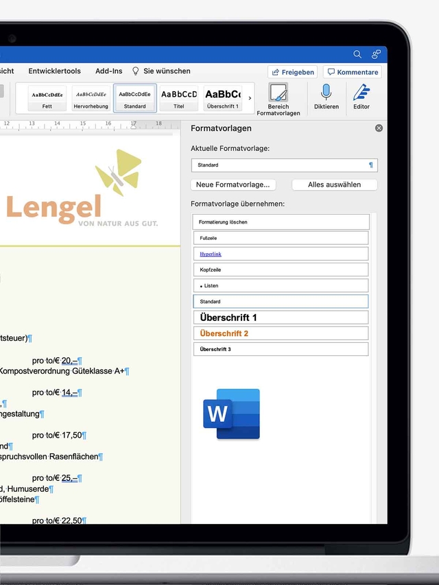 Projekt: Lengel (Preisliste, Microsoft Word)