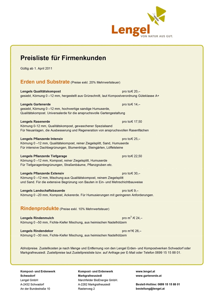 Word-Template für das Kompost- und Erdenwerk Lengel – Preisliste