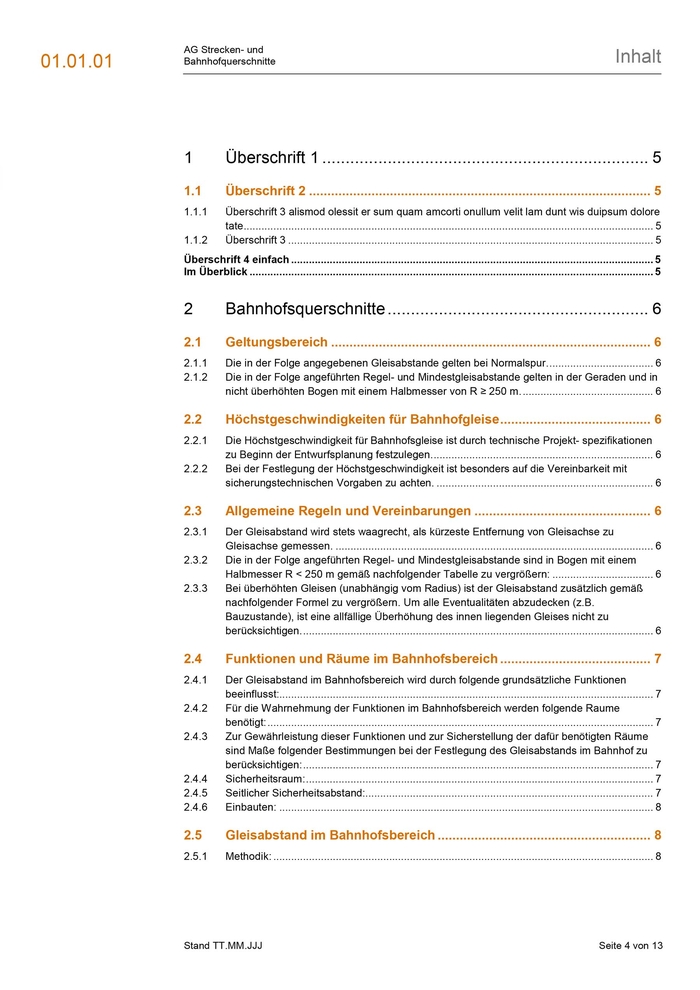 Wordtemplate für das Öbb Infra Regelwerk – Inhaltsverzeichnis